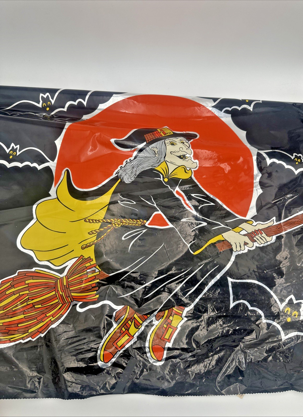 Vintage Foil Plastic Witch Halloween Window Covers Decor 31x26